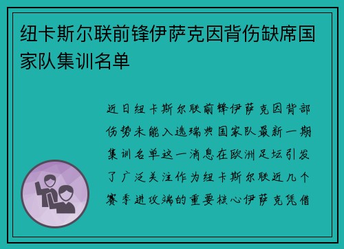 纽卡斯尔联前锋伊萨克因背伤缺席国家队集训名单